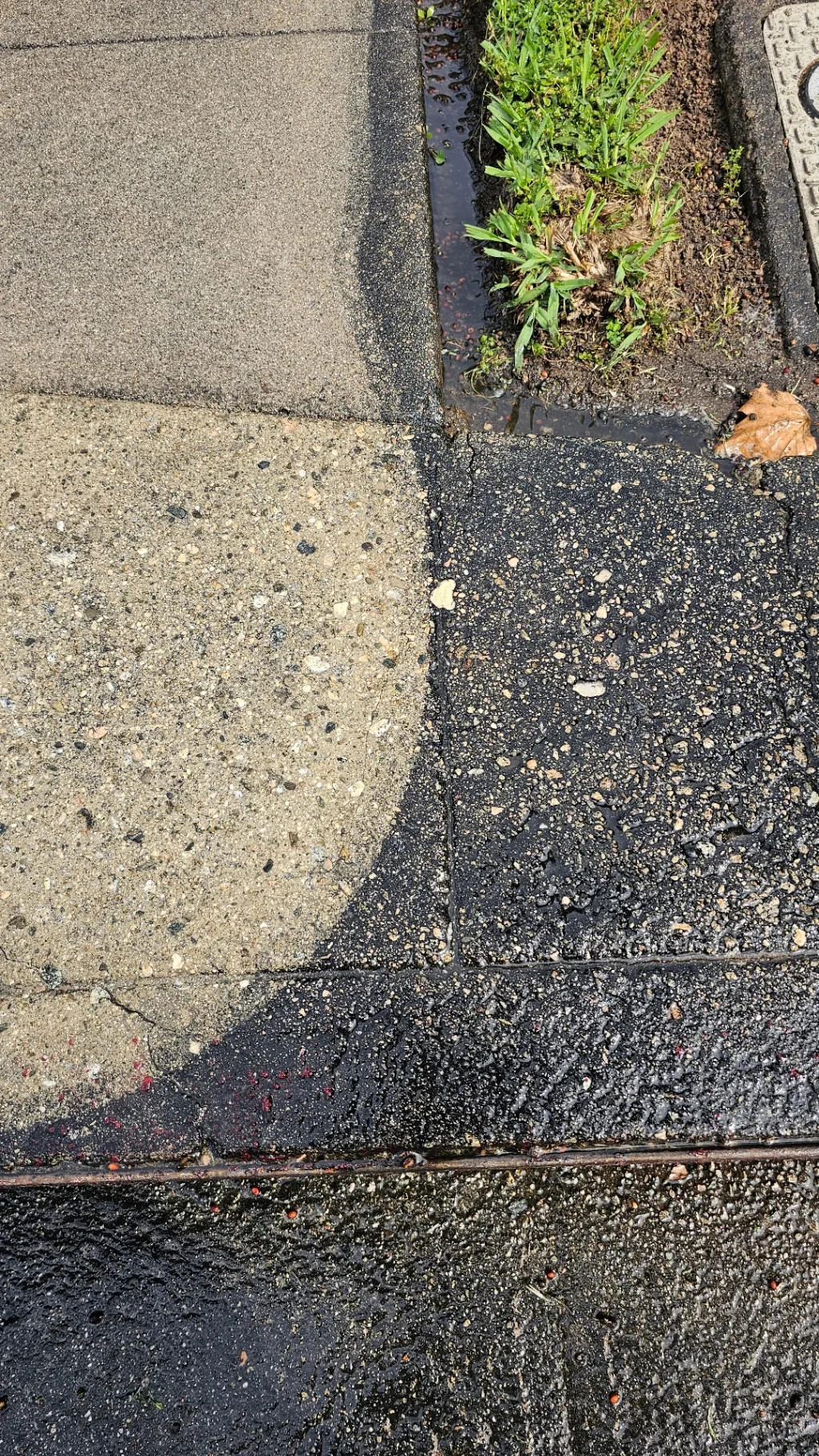 Close-up of concrete half cleaned by pressure washing showing the dramatic difference